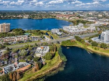 an aerial view of a city and a body of water at The Rialto, Orlando, FL